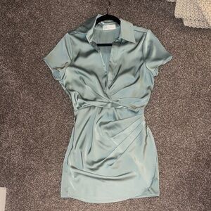 American Threads Satin Mini Dress in Light Blue
